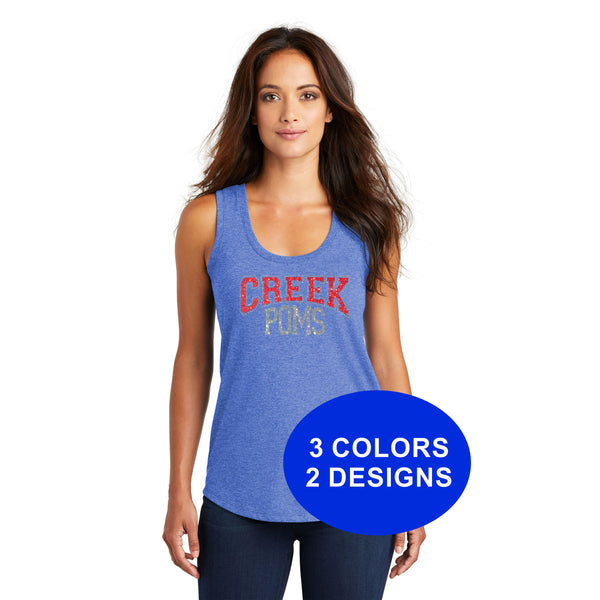 Creek Poms Triblend Ladies Tank- MATTE OR GLITTER