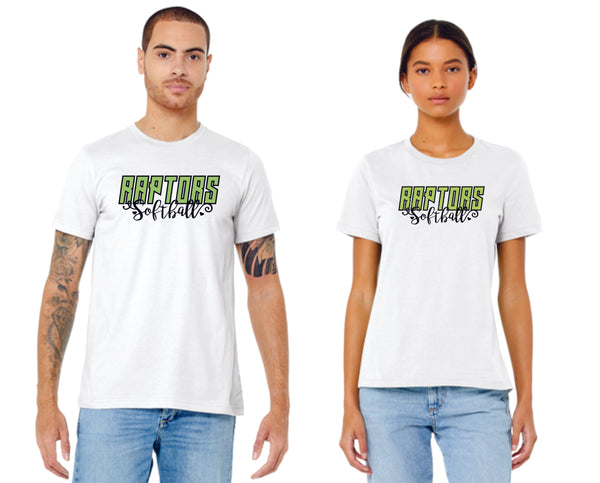 Raptors Softball SCRIPT Tee- Ladies and Unisex Sizes