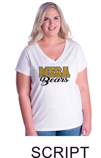 Mesa MS Curvy Ladies Tee- 3 designs- Matte or Glitter