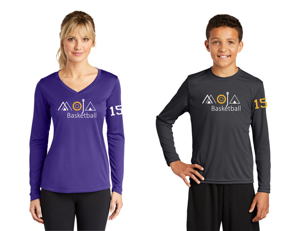 MOJA Basketball Wicking Long Sleeve Tee- Ladies, Youth, Unisex , and Tall Sizes