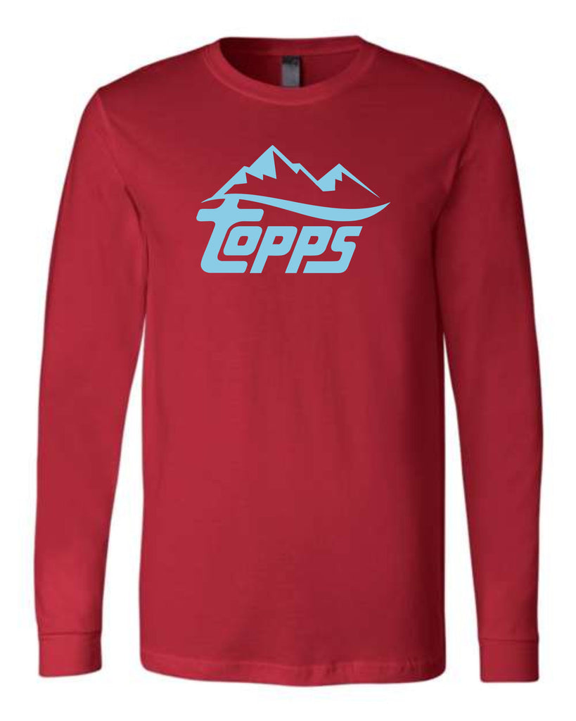 Rocky Mountain Topps Blue/Red Unisex Long Sleeve Tee-Matte or Glitter
