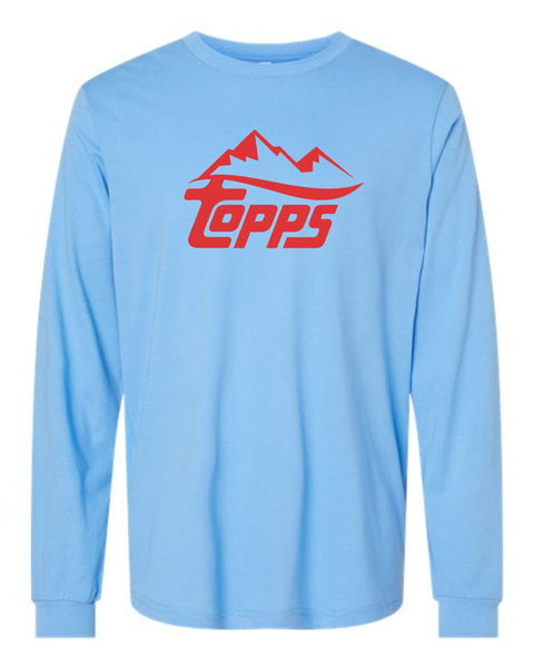 Rocky Mountain Topps Blue/Red Unisex Long Sleeve Tee-Matte or Glitter