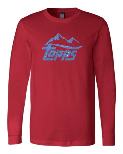 Rocky Mountain Topps Blue/Red Unisex Long Sleeve Tee-Matte or Glitter