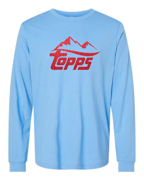Rocky Mountain Topps Blue/Red Unisex Long Sleeve Tee-Matte or Glitter