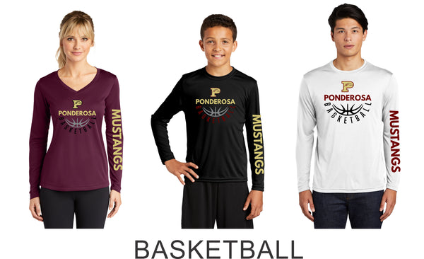 Pondo Basketball Long Sleeve Wicking Tee- Youth, Ladies, Adult Sizes