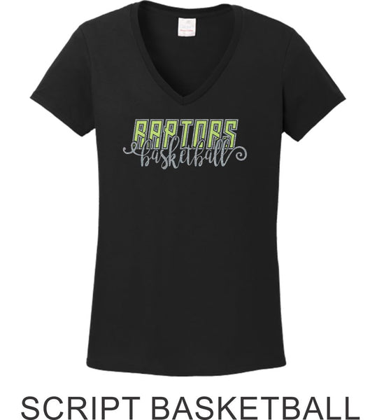 Raptors Ladies Tee- 2 Designs- 4 Sports- Matte or Glitter