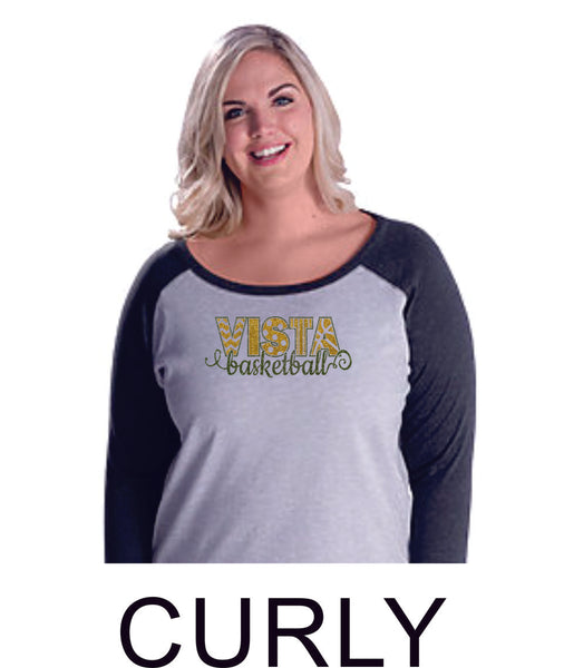 MVHS Basketball Curvy Lady Raglan- in 2 designs- Matte or Glitter