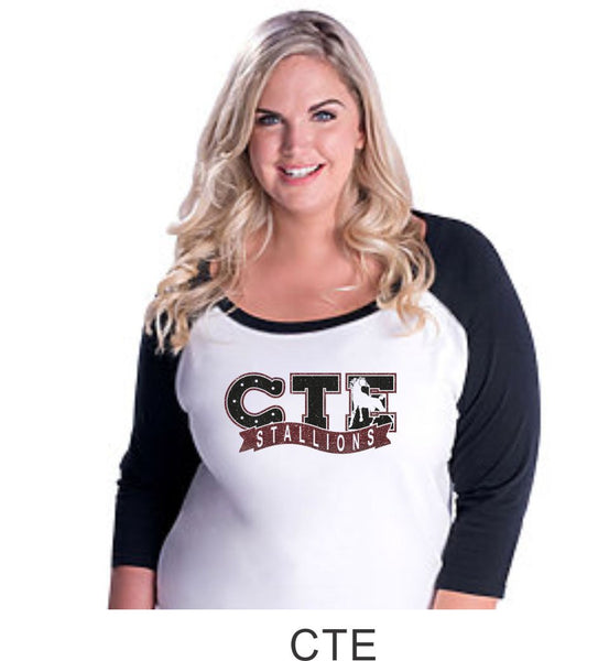 CTE Curvy Lady Raglan- in 4 New designs- Matte or Glitter