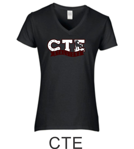 CTE Ladies Fit Black Short Sleeve Tee in 4 New Designs- Matte or Glitter