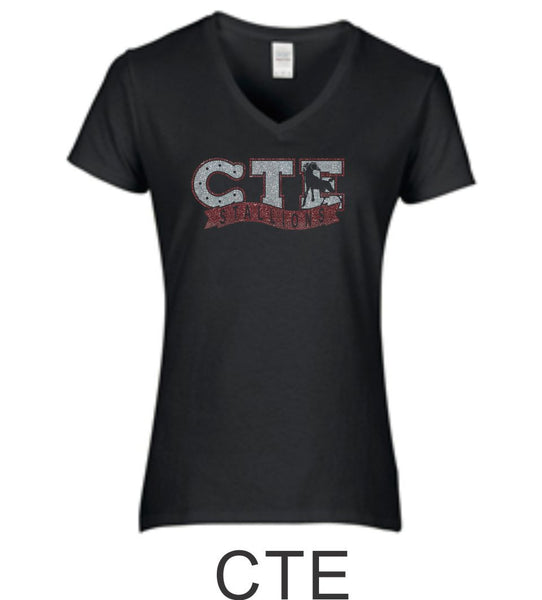 CTE Ladies Fit Black Short Sleeve Tee in 4 New Designs- Matte or Glitter