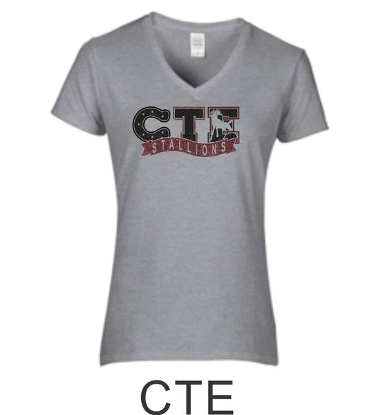 CTE Ladies Fit Grey Short Sleeve Tee in 4 New Designs- Matte or Glitter