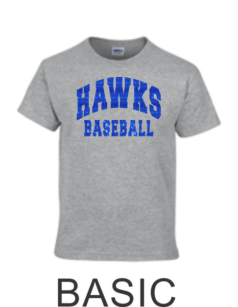 Hawks Baseball Basic Tee in 2 Designs- Matte or Glitter