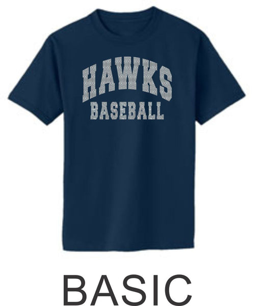 Hawks Baseball Basic Tee in 2 Designs- Matte or Glitter