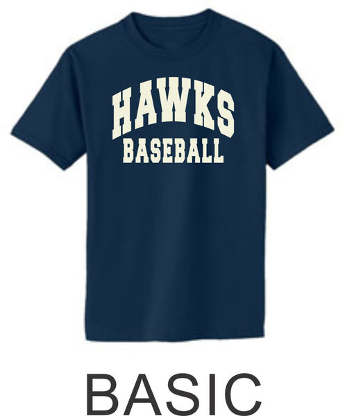 Hawks Baseball Basic Tee in 2 Designs- Matte or Glitter