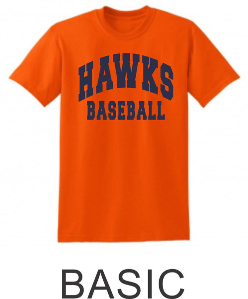 Hawks Baseball Basic Tee in 2 Designs- Matte or Glitter