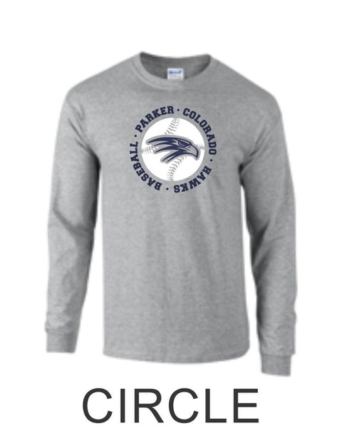 Hawks Baseball Long Sleeve Tee- 2 Designs- Matte or Glitter