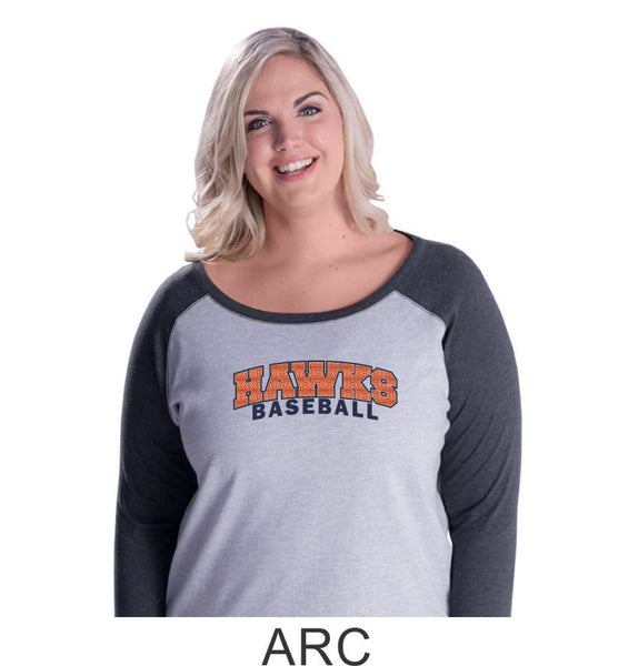Hawks Baseball Curvy Lady Raglan- 3 designs-Matte or Glitter