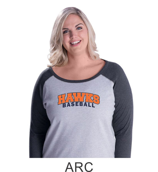 Hawks Baseball Curvy Lady Raglan- 3 designs-Matte or Glitter