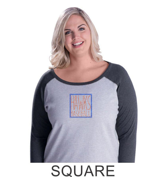Hawks Baseball Curvy Lady Raglan- 3 designs-Matte or Glitter
