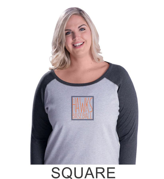 Hawks Baseball Curvy Lady Raglan- 3 designs-Matte or Glitter