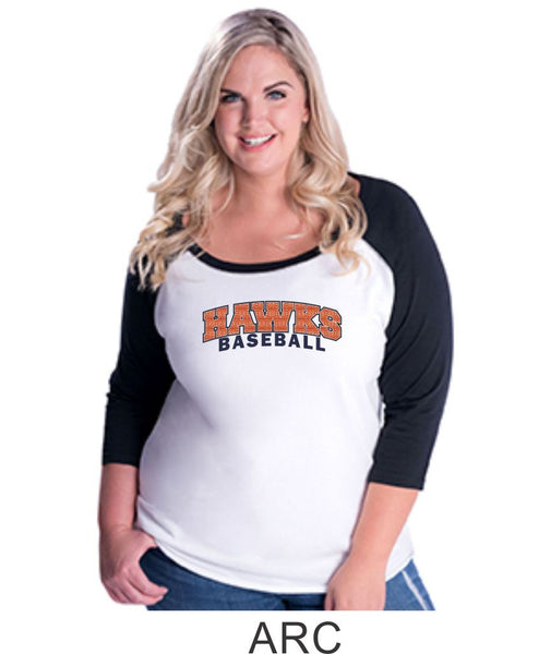 Hawks Baseball Curvy Lady Raglan- 3 designs-Matte or Glitter
