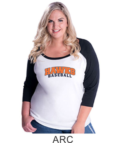 Hawks Baseball Curvy Lady Raglan- 3 designs-Matte or Glitter