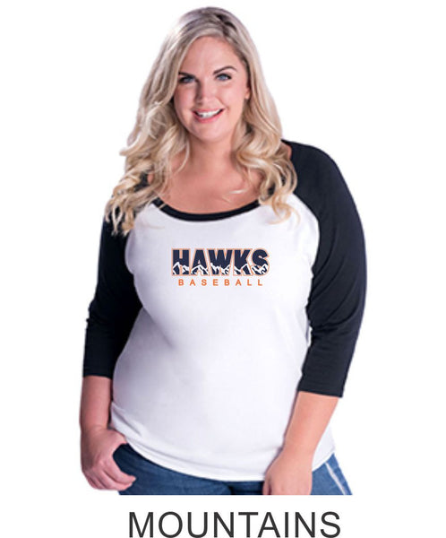 Hawks Baseball Curvy Lady Raglan- 3 designs-Matte or Glitter