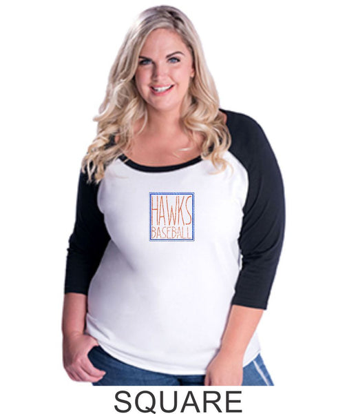 Hawks Baseball Curvy Lady Raglan- 3 designs-Matte or Glitter