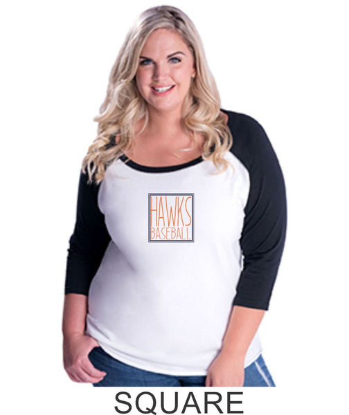 Hawks Baseball Curvy Lady Raglan- 3 designs-Matte or Glitter