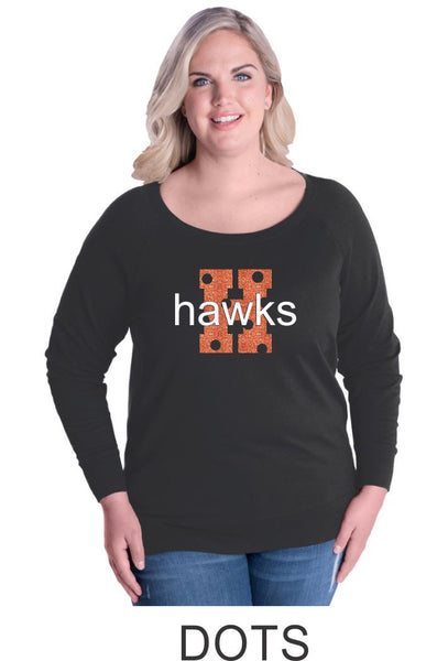 Hawks Curvy Ladies Slouchy Pullover- in 2 designs- Matte or Glitter