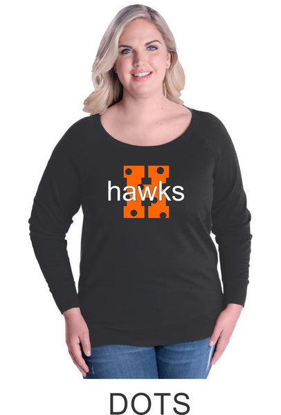 Hawks Curvy Ladies Slouchy Pullover- in 2 designs- Matte or Glitter