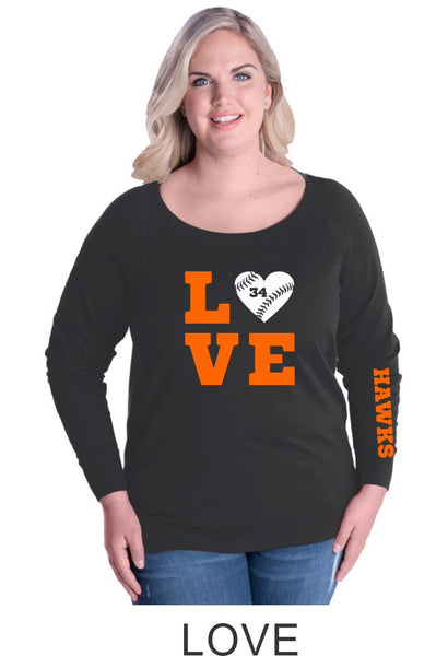 Hawks Curvy Ladies Slouchy Pullover- in 2 designs- Matte or Glitter