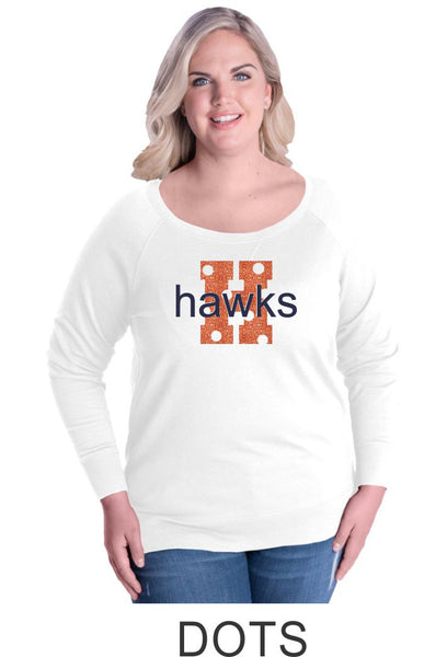 Hawks Curvy Ladies Slouchy Pullover- in 2 designs- Matte or Glitter