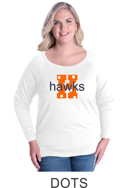Hawks Curvy Ladies Slouchy Pullover- in 2 designs- Matte or Glitter