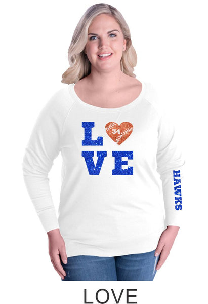 Hawks Curvy Ladies Slouchy Pullover- in 2 designs- Matte or Glitter