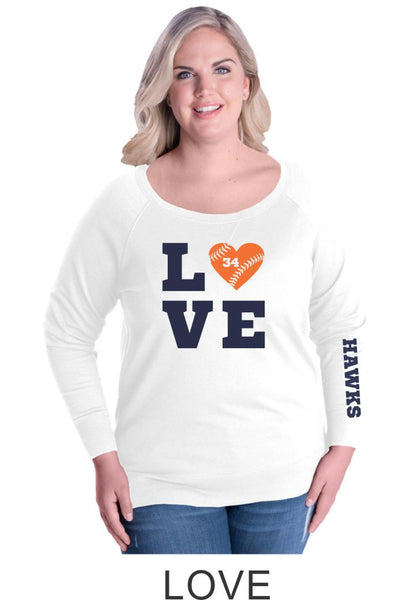 Hawks Curvy Ladies Slouchy Pullover- in 2 designs- Matte or Glitter