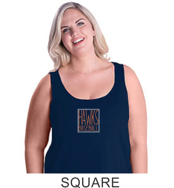 Hawks Baseball Curvy Ladies Basic Tank- 2 Designs- Matte or Glitter