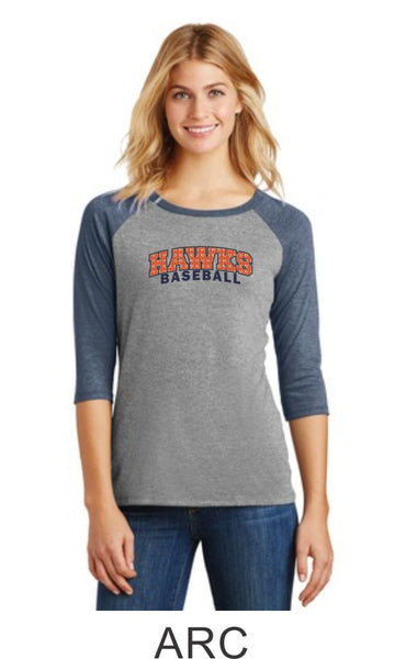Hawks Baseball Ladies Raglan- 3 designs Matte or Glitter