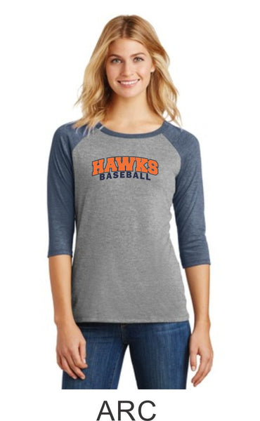 Hawks Baseball Ladies Raglan- 3 designs Matte or Glitter