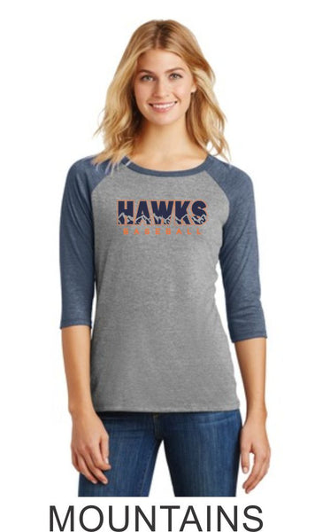 Hawks Baseball Ladies Raglan- 3 designs Matte or Glitter