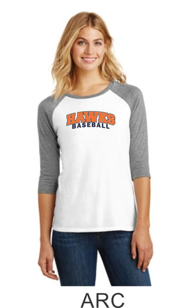 Hawks Baseball Ladies Raglan- 3 designs Matte or Glitter