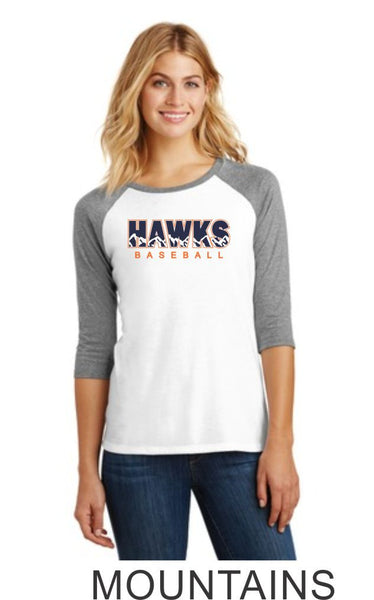 Hawks Baseball Ladies Raglan- 3 designs Matte or Glitter