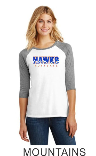 Hawks Softball Ladies Raglan- 3 designs- Matte or Glitter