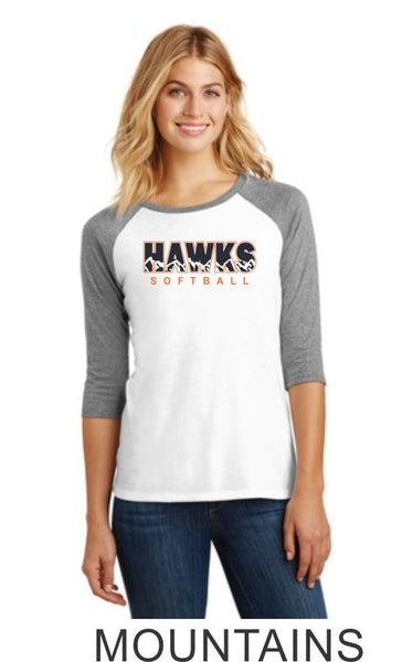 Hawks Softball Ladies Raglan- 3 designs- Matte or Glitter