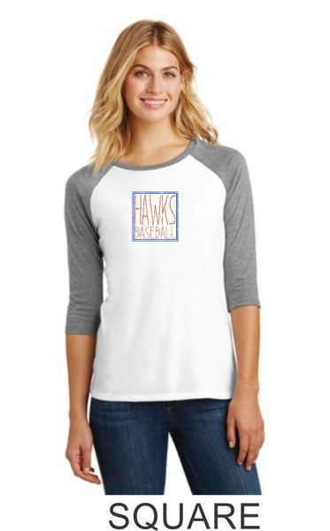 Hawks Baseball Ladies Raglan- 3 designs Matte or Glitter
