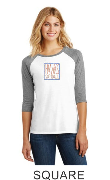 Hawks Softball Ladies Raglan- 3 designs- Matte or Glitter