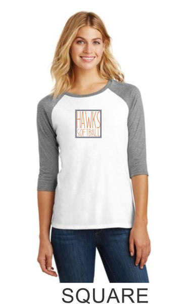 Hawks Softball Ladies Raglan- 3 designs- Matte or Glitter