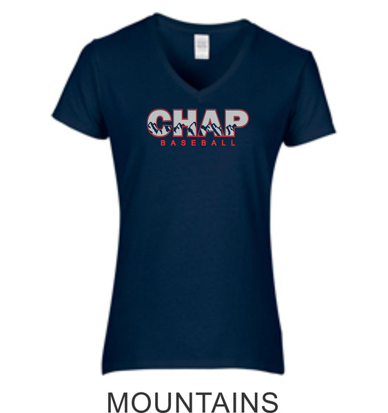 Chap Baseball Ladies Short Sleeve Tee in 4 Designs- Matte or Glitter