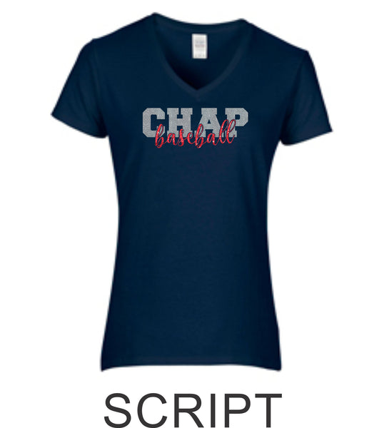 Chap Baseball Ladies Short Sleeve Tee in 4 Designs- Matte or Glitter