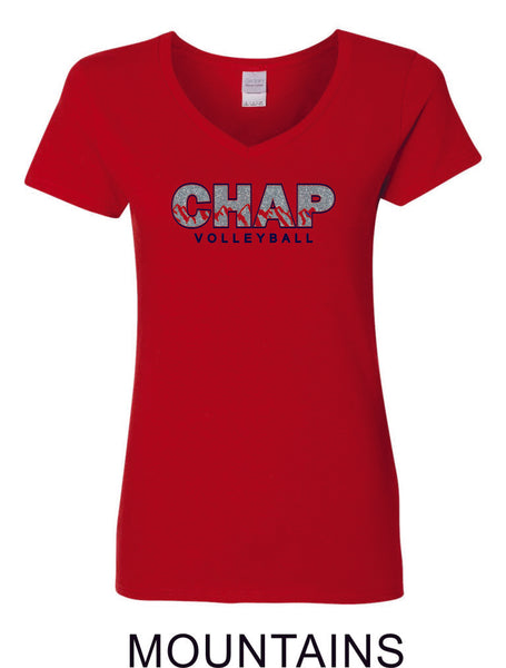 Chap Volleyball Ladies Fit Tee in 4 Designs- Matte or Glitter